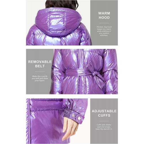  Orolay Womens Shiny Thickened Down Jacket Winter Long Coat Hooded Puffer Jacket