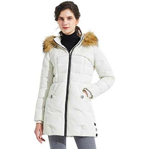  Orolay Womens Light Down Jacket Fur Trim Hooded Winter Coat Stand Collar Parka