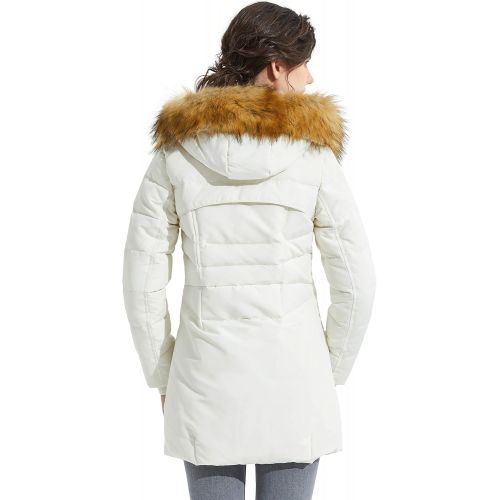  Orolay Womens Light Down Jacket Fur Trim Hooded Winter Coat Stand Collar Parka