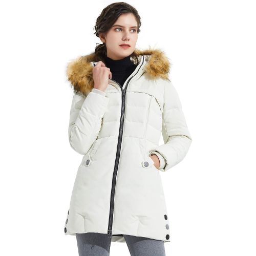  Orolay Womens Light Down Jacket Fur Trim Hooded Winter Coat Stand Collar Parka