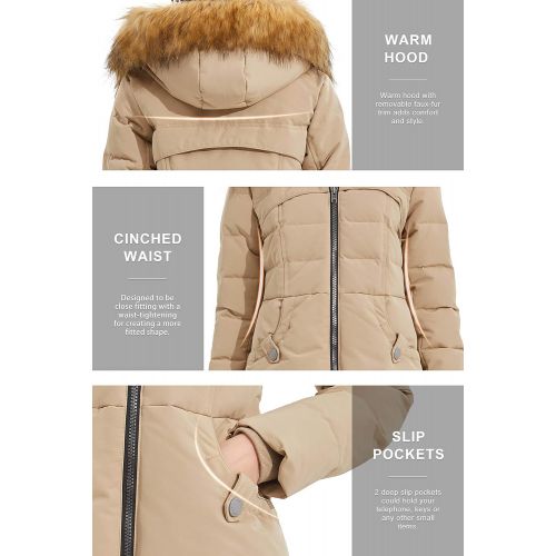  Orolay Womens Light Down Jacket Fur Trim Hooded Winter Coat Stand Collar Parka