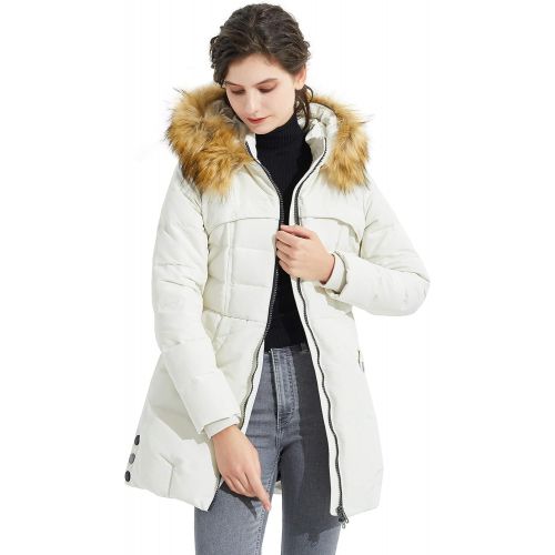  Orolay Womens Light Down Jacket Fur Trim Hooded Winter Coat Stand Collar Parka