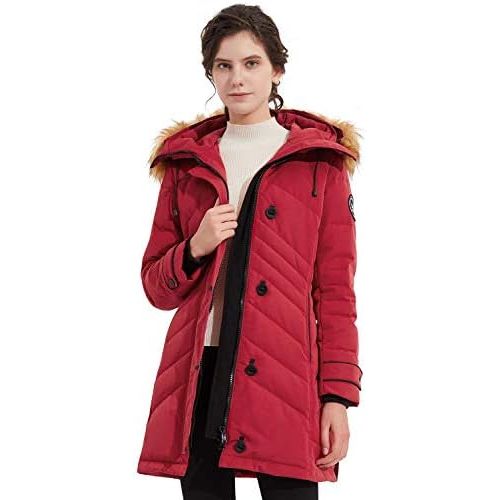  Orolay Womens Quilted Down Jacket Winter Coat Hooded Mid Length Puffer Jacket