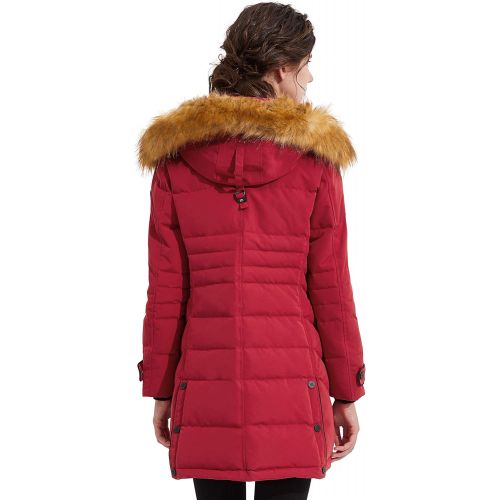  Orolay Womens Quilted Down Jacket Winter Coat Hooded Mid Length Puffer Jacket