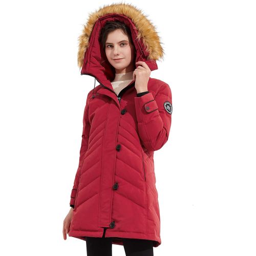  Orolay Womens Quilted Down Jacket Winter Coat Hooded Mid Length Puffer Jacket