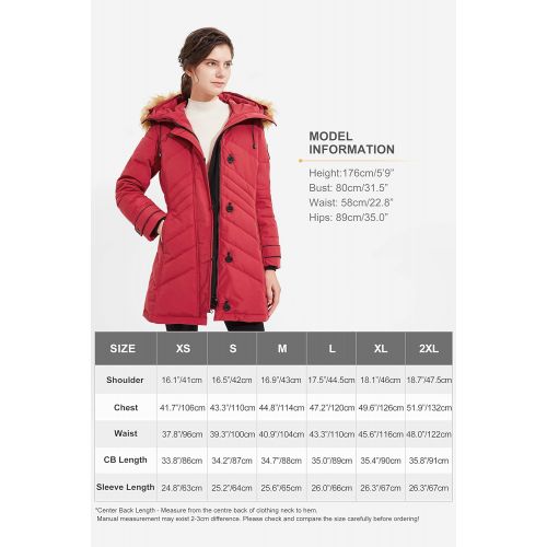  Orolay Womens Quilted Down Jacket Winter Coat Hooded Mid Length Puffer Jacket