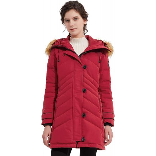  Orolay Womens Quilted Down Jacket Winter Coat Hooded Mid Length Puffer Jacket
