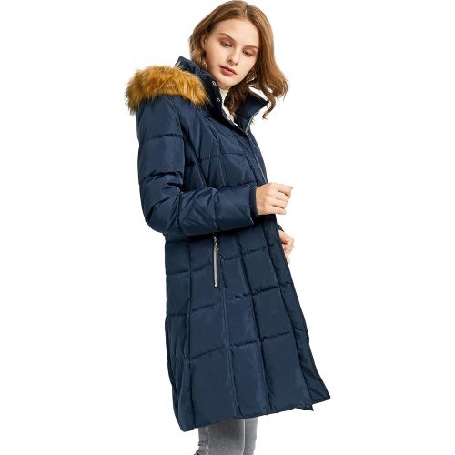  Orolay Quilted Down Jacket Women Winter Long Coat Puffer Jacket with Fur Hood