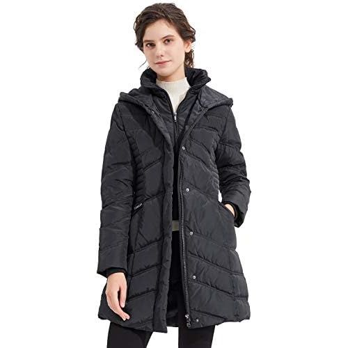  Orolay Womens Hooded Down Jacket Winter Mid Coat Slim Quilted Puffer Jacket Black