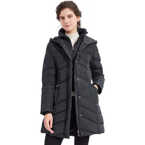  Orolay Womens Hooded Down Jacket Winter Mid Coat Slim Quilted Puffer Jacket Black