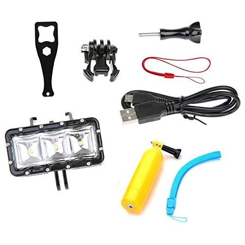  Orsda Video Tauchlampe 30M Wasserdicht 3W 3 LED Tauchlampe Videoleuchte+ Schwimmender Handgriff Griff 300LM fuer GoPro Hero 4 3+ 3 Sport Kamera Schwarz Auftriebsstange