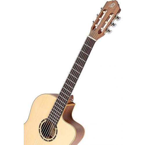  Ortega Guitars Family Series Thinline Acoustic-Electric Nylon Classical 6-String Guitar w/Bag, Right (RCE125SN)