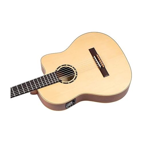  Ortega Guitars Family Series Thinline Acoustic-Electric Nylon Classical 6-String Guitar w/Bag, Right (RCE125SN)