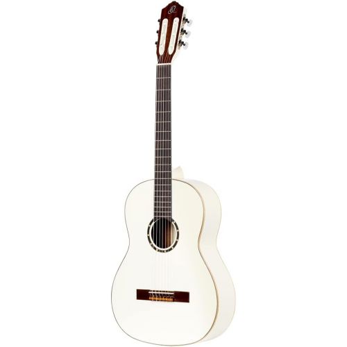  Ortega Guitars 6 String Family Series Full Size Nylon Classical Guitar w/Bag, Right, Spruce Top-White-Gloss, (R121SNWH)