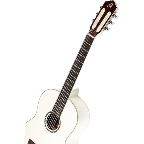  Ortega Guitars 6 String Family Series Full Size Nylon Classical Guitar w/Bag, Right, Spruce Top-White-Gloss, (R121SNWH)