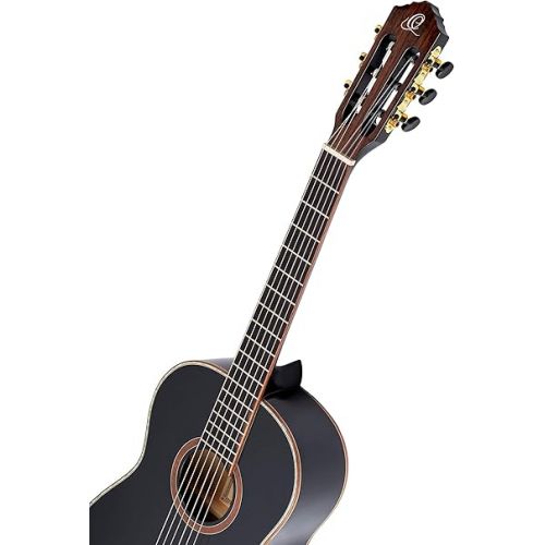  Ortega Guitars 6 String Family Series 3/4 Size Nylon Classical Guitar w/Bag, Right, Spruce Top-Black-Gloss, (R221BK-3/4)