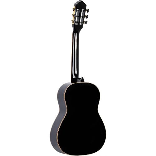  Ortega Guitars 6 String Family Series 3/4 Size Nylon Classical Guitar w/Bag, Right, Spruce Top-Black-Gloss, (R221BK-3/4)