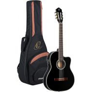 Ortega Guitars 6 String Family Series Pro Solid Top Thinline Acoustic-Electric Nylon Classical Guitar w/Bag, Right (RCE145BK)