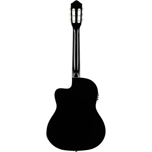  Ortega Guitars 6 String Family Series Pro Solid Top Thinline Acoustic-Electric Nylon Classical Guitar w/Bag, Right (RCE145BK)