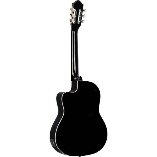  Ortega Guitars 6 String Family Series Pro Solid Top Thinline Acoustic-Electric Nylon Classical Guitar w/Bag, Right (RCE145BK)