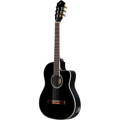  Ortega Guitars 6 String Family Series Pro Solid Top Thinline Acoustic-Electric Nylon Classical Guitar w/Bag, Right (RCE145BK)