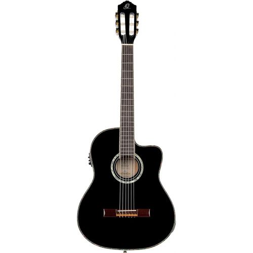  Ortega Guitars 6 String Family Series Pro Solid Top Thinline Acoustic-Electric Nylon Classical Guitar w/Bag, Right (RCE145BK)