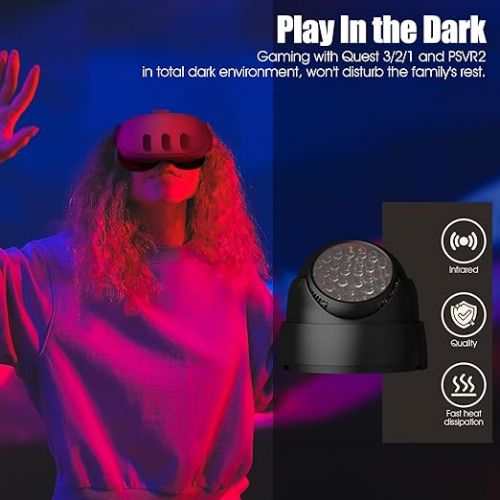  Orzero Ir Illuminator Infrared Light Compatible for Quest 3, Quest, Quest 2, PSVR2, Enhance Hand Tracking Immersive No-Light Disturbance Increase Tracking Sensitivity with Power Adapter - Black