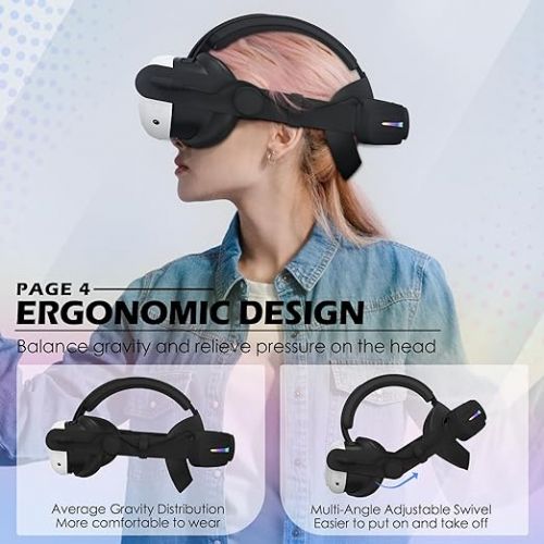  Orzero Head Strap Accessories Compatible for Quest 3 with Extended 8000mah Battery Pack, Fast Charging 9V 2A Extended Gaming Time with RGB Light - Black