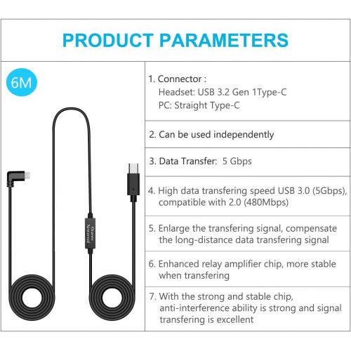  [아마존베스트]Orzero Total 6M / 20Ft Type C Stable Data Cable Compatible for Oculus Quest 2, Oculus Quest Link Steam VR, Extension Cable with Relay Amplifier Chip and USB 3.2 Gen 1 Cable(Cable O