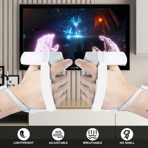  [아마존베스트](1 Pair) Orzero Ajustable Hand Grip Straps Accessories for Oculus Quest 2 VR Gaming Headset Controller, Handle Dropping Prevention - White
