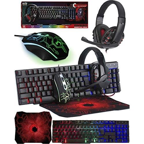  [아마존베스트]Orzly Gaming Keyboard and Mouse and Mouse pad and Gaming Headset, Wired LED RGB Backlight Bundle for PC Gamers and Xbox and PS4 Users - 4 in 1 Edition Hornet RX-250