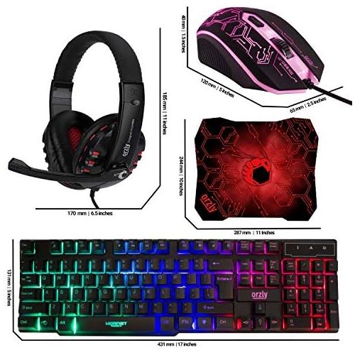  [아마존베스트]Orzly Gaming Keyboard and Mouse and Mouse pad and Gaming Headset, Wired LED RGB Backlight Bundle for PC Gamers and Xbox and PS4 Users - 4 in 1 Edition Hornet RX-250