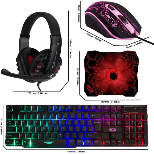  [아마존베스트]Orzly Gaming Keyboard and Mouse and Mouse pad and Gaming Headset, Wired LED RGB Backlight Bundle for PC Gamers and Xbox and PS4 Users - 4 in 1 Edition Hornet RX-250