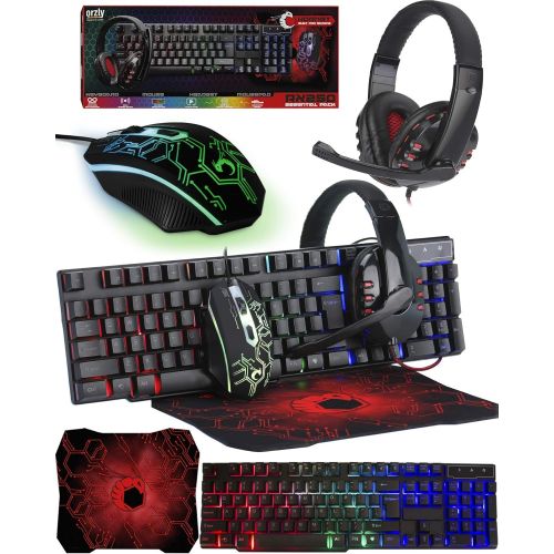  [아마존베스트]Orzly Gaming Keyboard and Mouse and Mouse pad and Gaming Headset, Wired LED RGB Backlight Bundle for PC Gamers and Xbox and PS4 Users - 4 in 1 Edition Hornet RX-250