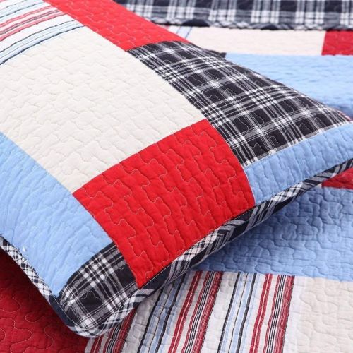  Os 3 Piece Fireman Color Quilt Set, This Fireman Bedding Collection Features Plaid Accents - Boys Blue, Red & Multi Color Rainbow Fire Truck Themed Bedding! Queen Size - Firefighter C