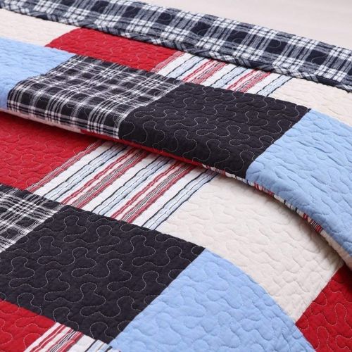  Os 3 Piece Fireman Color Quilt Set, This Fireman Bedding Collection Features Plaid Accents - Boys Blue, Red & Multi Color Rainbow Fire Truck Themed Bedding! Queen Size - Firefighter C