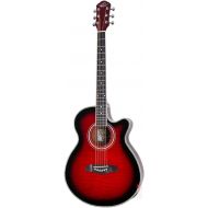 Oscar Schmidt 6 String OG10CE Cutaway Acoustic-Electric Guitar Trans, Right, Flame Transparent Red (OG10CEFTR-A)