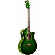 Oscar Schmidt 6 String OG10CE Cutaway Acoustic-Electric Guitar Trans, Right, Flame Transparent Green (OG10CEFTGR-A)