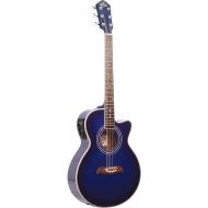 Oscar Schmidt 6 String OG10CE Cutaway Acoustic-Electric Guitar Trans, Right, Flame Transparent Blue (OG10CEFTBL-A)