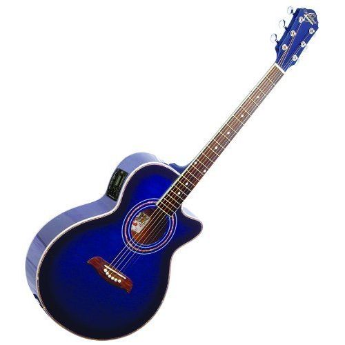  New Oscar Schmidt OG10CEFTBL Transparent Blue Acoustic Electric Guitar