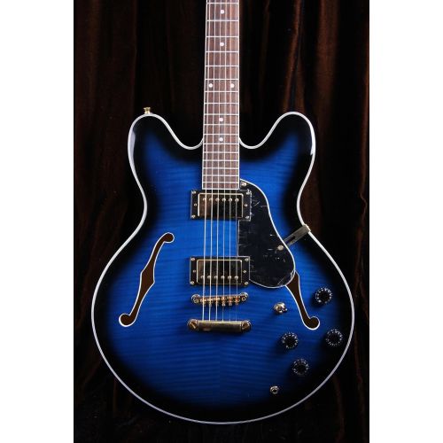  Oscar Schmidt OE30 Delta Blues Semi Hollow Electric Guitar, BlueBurst, OE30FBLB