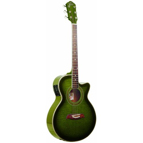  Oscar Schmidt by Washburn OG10CE Full Size Cutaway Acoustic Electric Guitar - Transparent Green