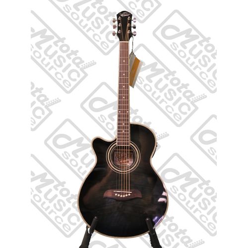  Left Hand Oscar Schmidt Acoustic Electric Concert Folk Size Guitar, Trans Black, Lefty