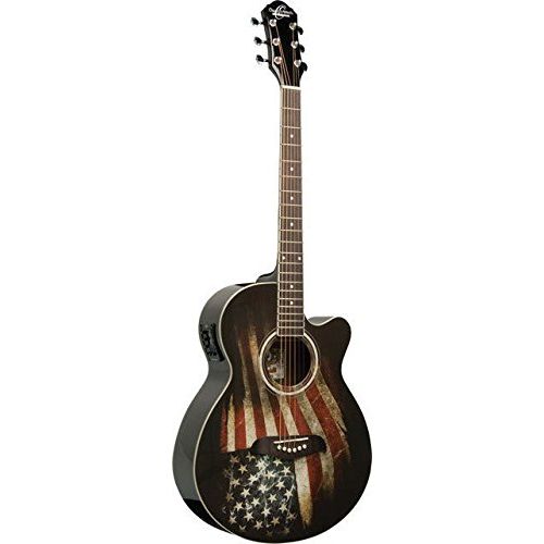  NEW Oscar Schmidt OG10CE-LAG Concert Size Acoustic Electric Guitar with USA Flag Graphic