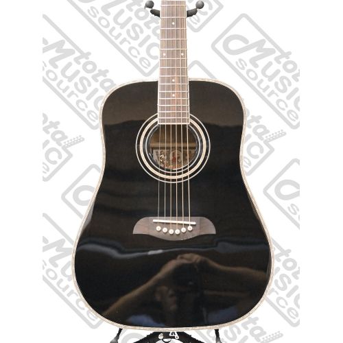  Oscar Schmidt Dreadnought OG1BLH 34 Size Acoustic Guitar, Left Handed, Black, Free Strap Tuner