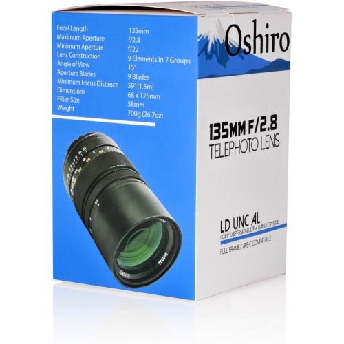  Oshiro 135mm f2.8 LD UNC AL Telephoto Full Frame Prime Lens for Sony NEX E-Mount a6500, a6300, a6000, a5100, a5000, NEX-7, NEX-6, 5T, 5N, 5R, 3N Digital Mirrorless Cameras