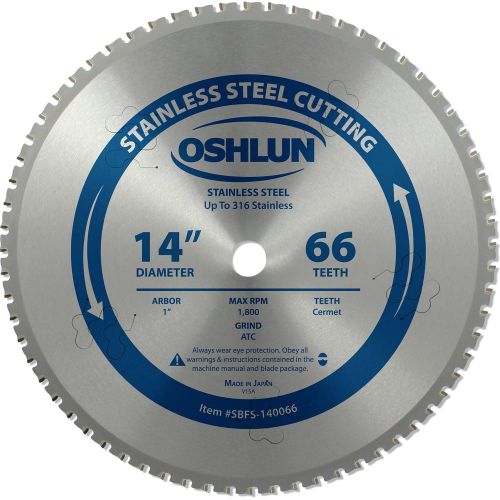 Oshlun SBFS-140066 14-Inch 66 Tooth Saw Blade with 1-Inch Arbor for Stainless Steel