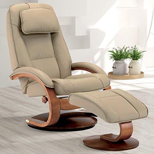  Oslo Collection by Mac Motion Bergen Recliner and Ottoman in Cobblestone Top Grain Leather