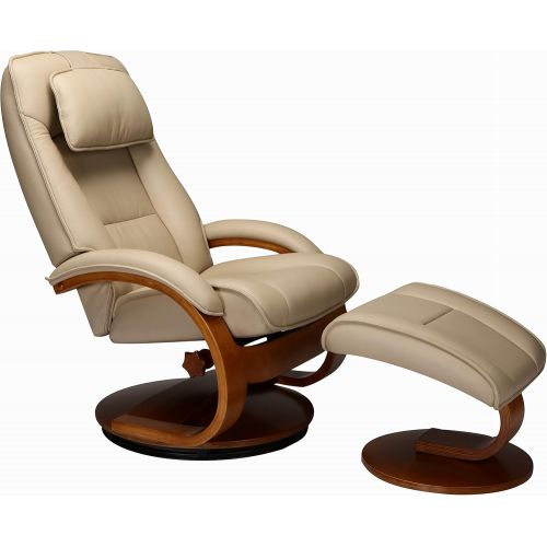  Oslo Collection by Mac Motion Bergen Recliner and Ottoman in Cobblestone Top Grain Leather