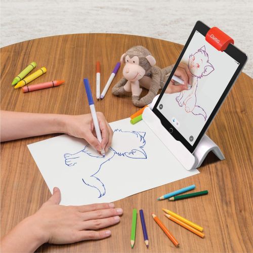 오즈모 Osmo - New Base for iPad - 2 Hands-On Learning Games - Creative Drawing & Problem Solving/Early Physics - (Osmo iPad Base Included), White/Red